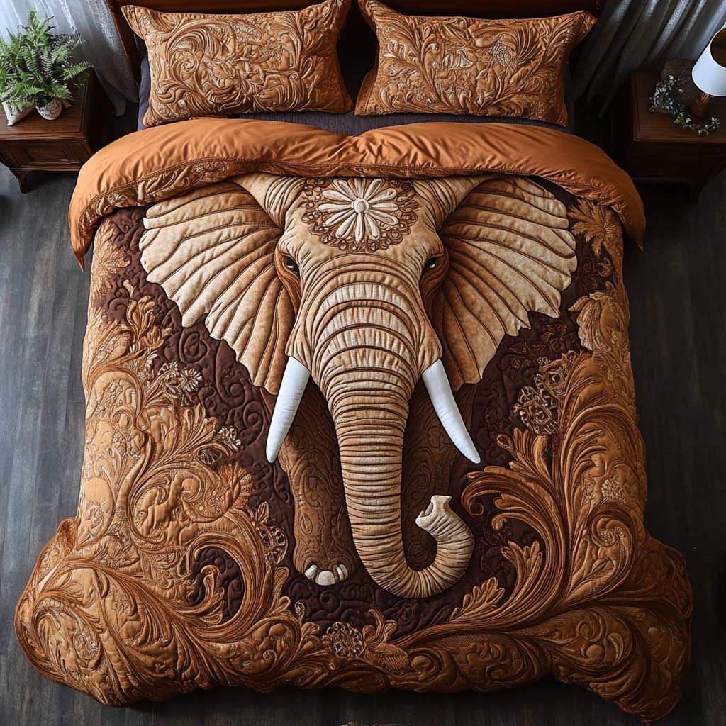 Boho Elephant 3-Piece Quilted Bedding Set NCU0NT8133
