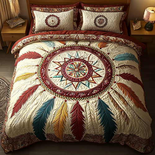 Boho Feather Harmony 3-Piece Quilted Bedding Set NCU0VL1222