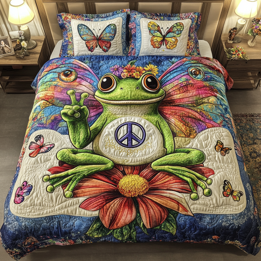 Boho Frog 3-Piece Quilted Bedding Set NCU0DK7906
