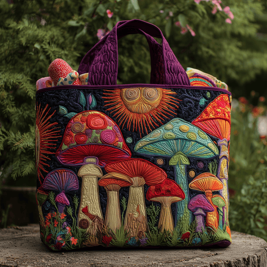 Boho Fungi Vibes Quilted Tote Bag NCU0TH2882