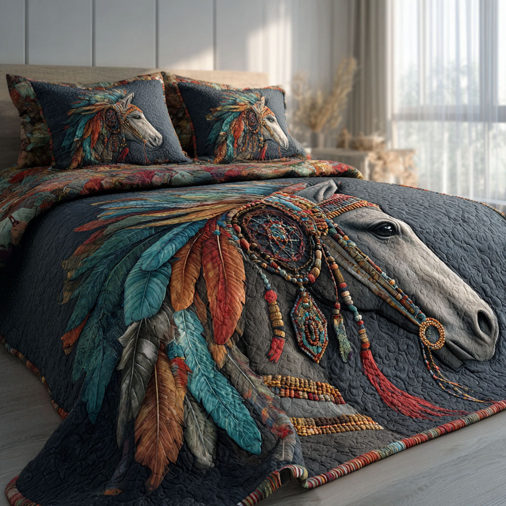 Boho Horse 3-Piece Quilted Bedding Set NCU0DK12270