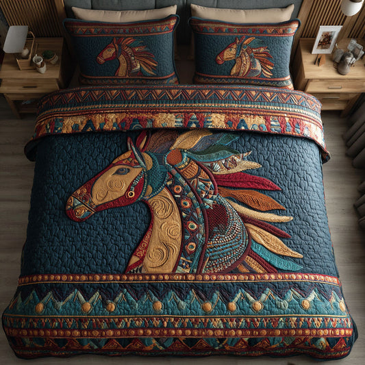 Boho Horse 3-Piece Quilted Bedding Set NCU0TV041