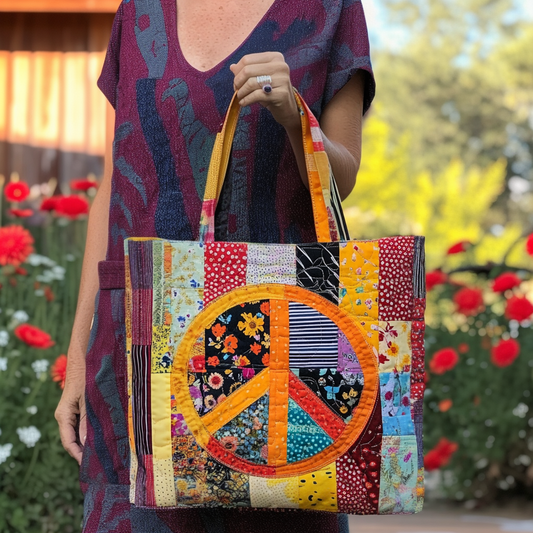 Boho Peace Bloom Quilted Tote Bag NCU0PT8353