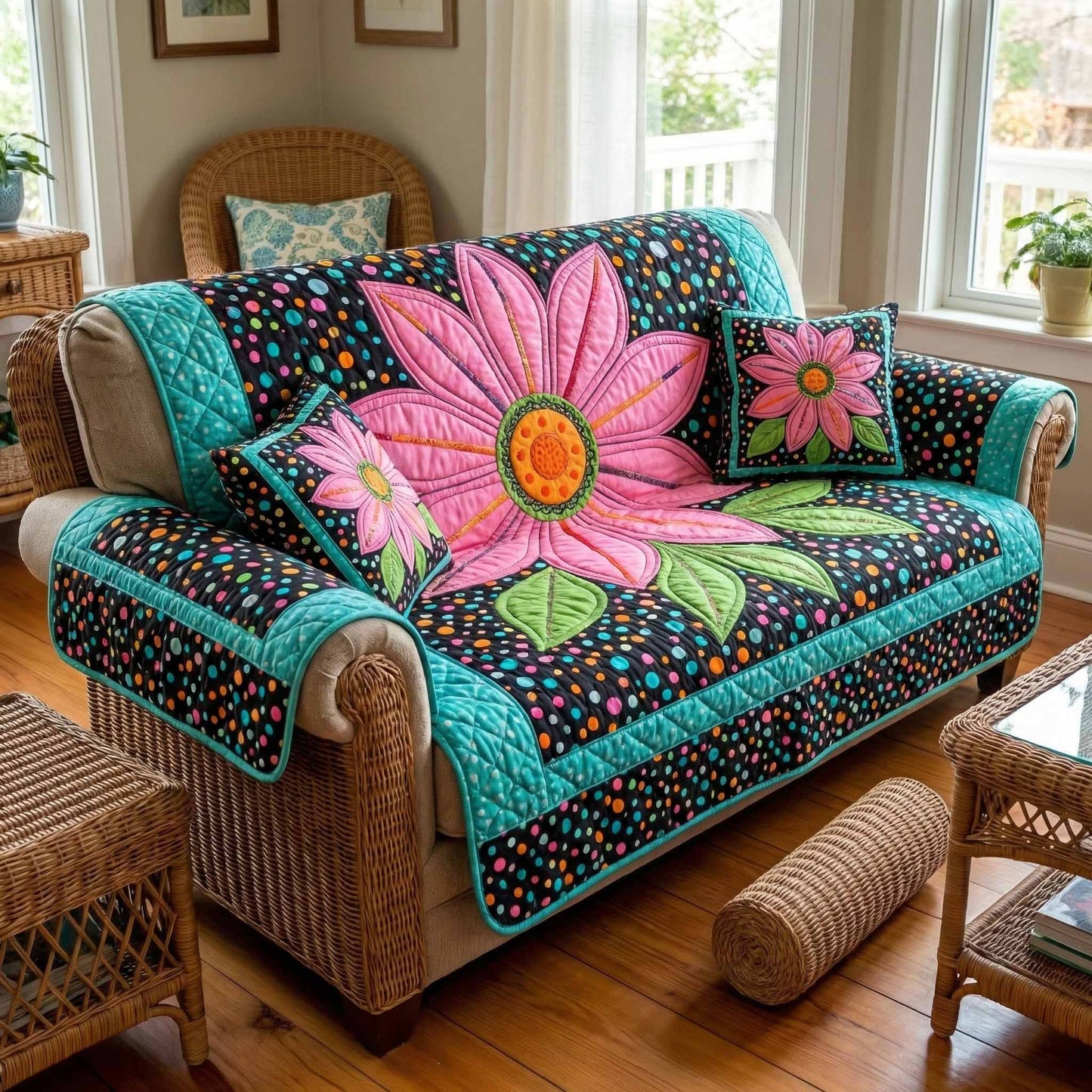 Boho Petals Quilted Sofa Cover NCU0XD2460
