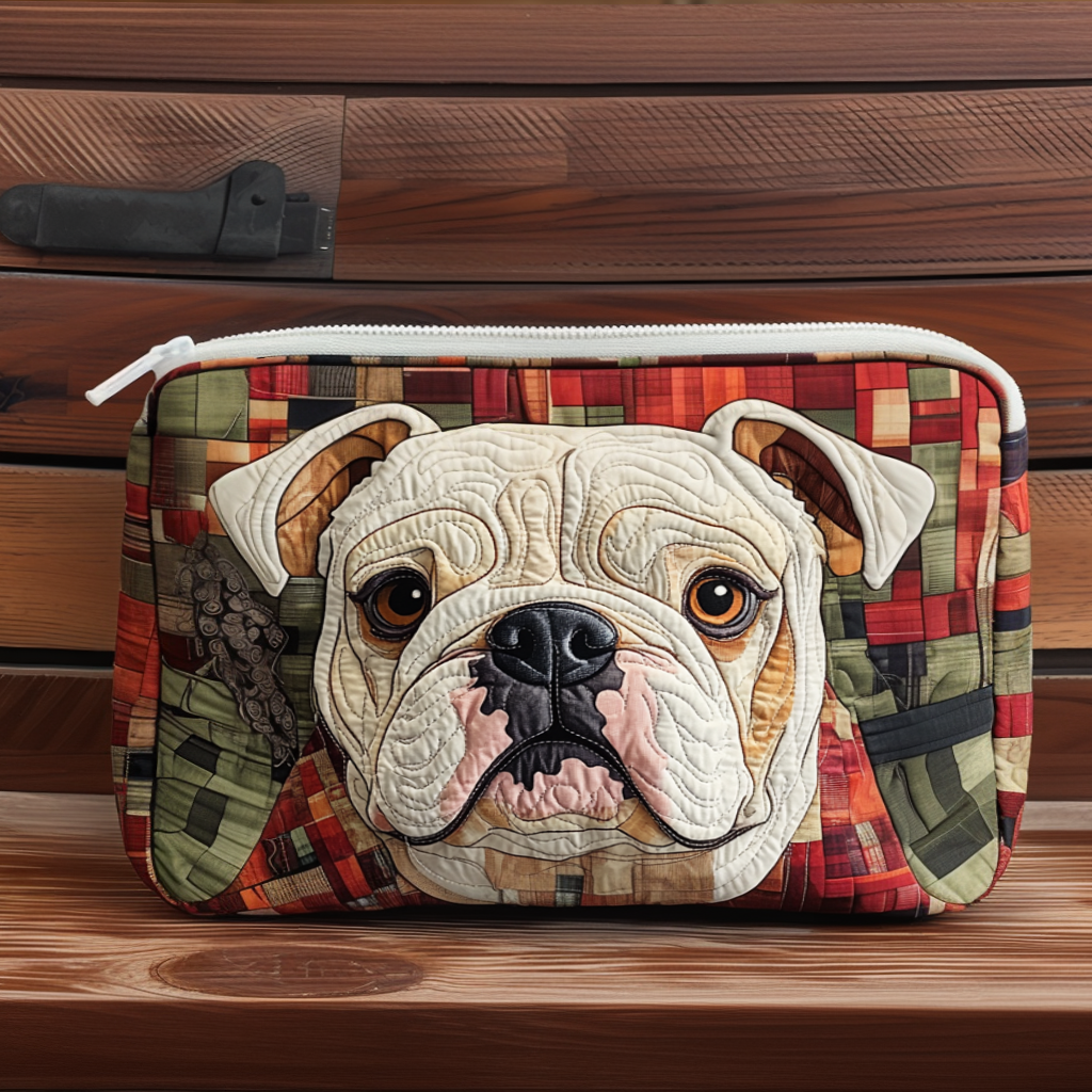 Bold Bulldog Charm Quilted Zipper Pouch NCU0NT9236