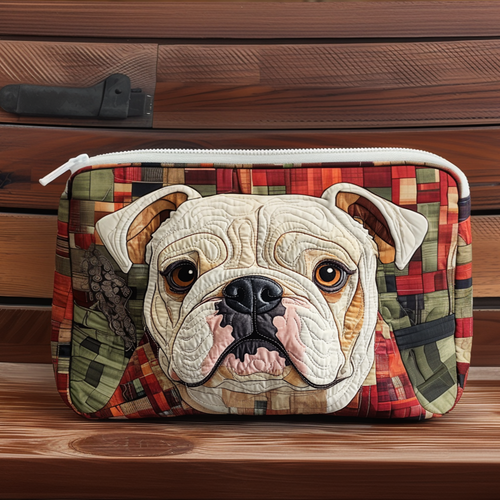 Bold Bulldog Charm Quilted Zipper Pouch NCU0NT9236