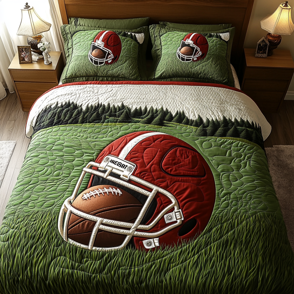 Bold American Football 3-Piece Quilted Bedding Set NCU0DK7743