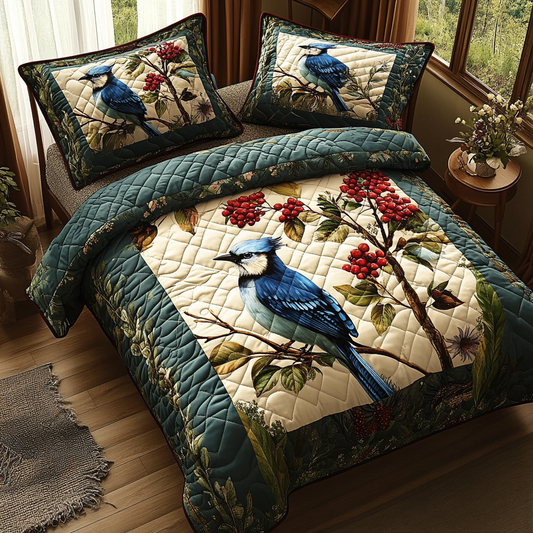Bold Blue Wings 3-Piece Quilted Bedding Set NCU0DV4709
