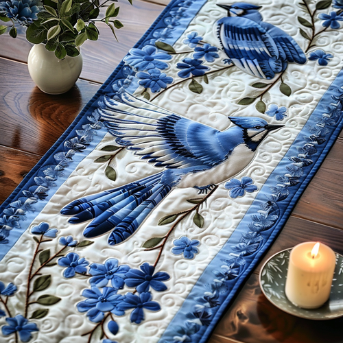 Bold Blue Wings Quilted Table Runner NCU0DV4723