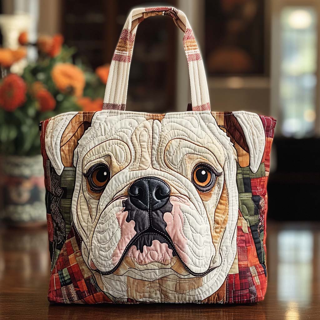 Bold Bulldog Charm Quilted Tote Bag NCU0NT8801
