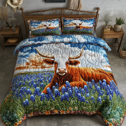 Bold Longhorn Cow 3-Piece Quilted Bedding Set NCU0DK6724
