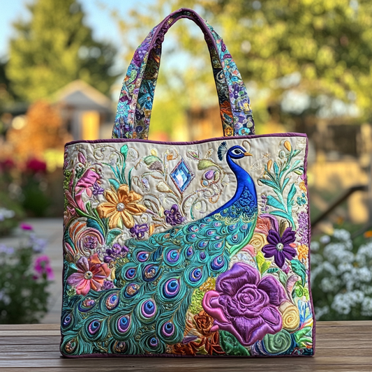 Bold Peacock Quilted Tote Bag NCU0DK8793