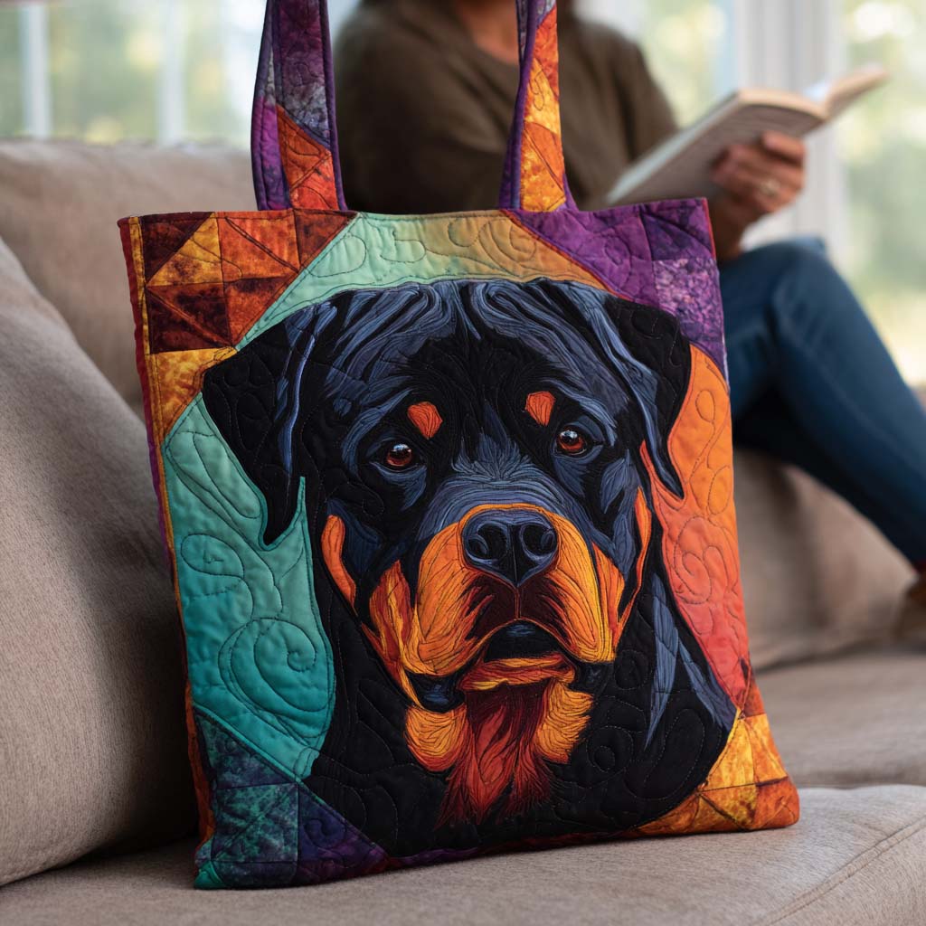 Bold Rottweiler Gaze Quilted Tote Bag NCU0NT9100