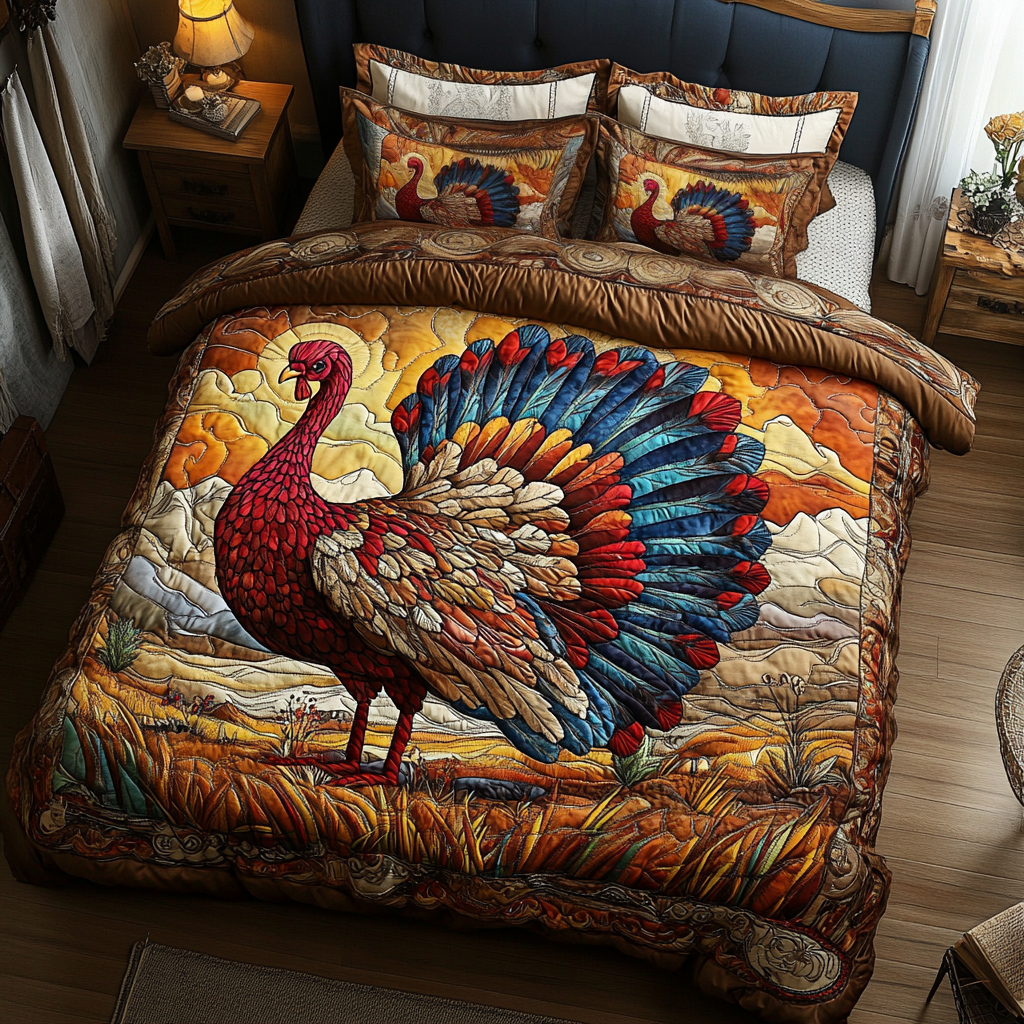 Bold Turkeys 3-Piece Quilted Bedding Set NCU0DK7860