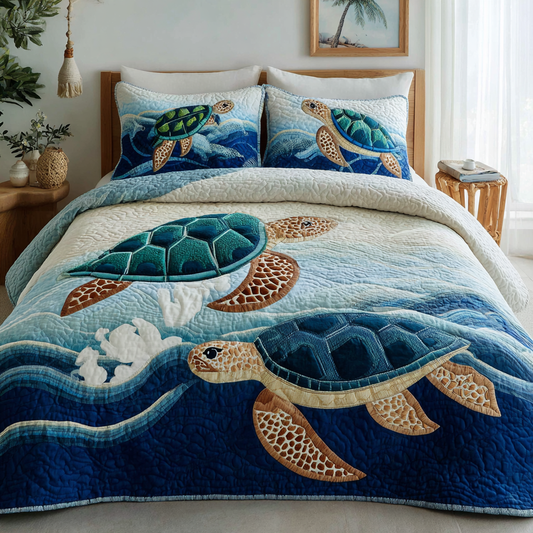 Bold Turtle 3-Piece Quilted Bedding Set NCU0DK8429