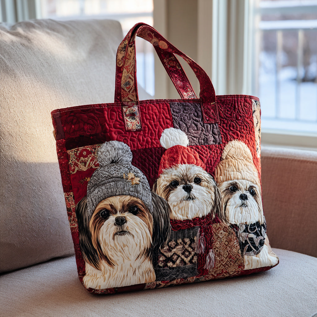 Bonnet Shih Tzu Quilted Tote Bag NCU0HH1424