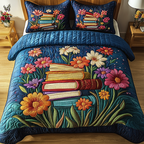 Book Bloom 3-Piece Quilted Bedding Set NCU0VH2971