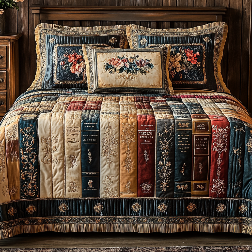 Book Bloom 3-Piece Quilted Bedding Set NCU0VL2547