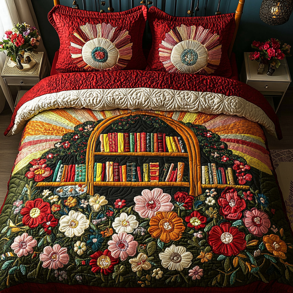 Book Blossom 3-Piece Quilted Bedding Set NCU0DV4895