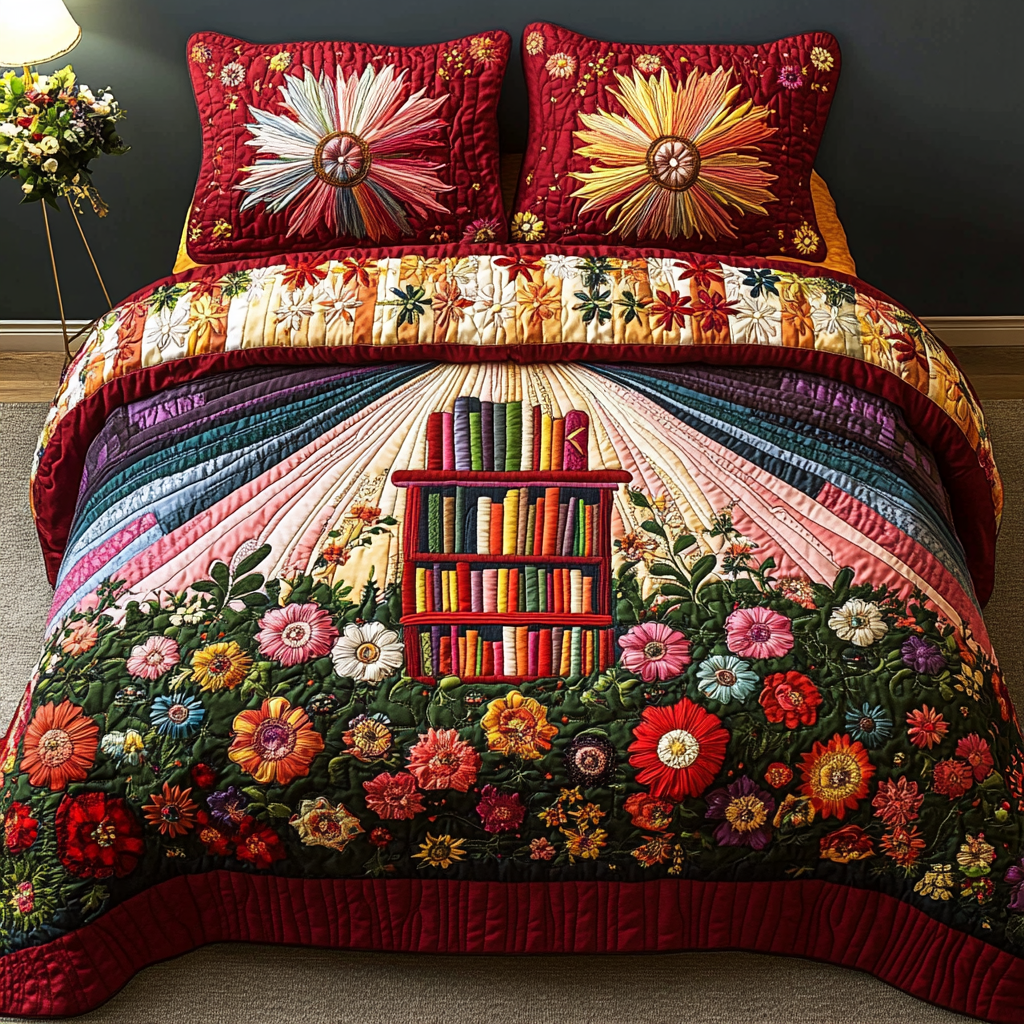 Book Breeze 3-Piece Quilted Bedding Set NCU0DV4900