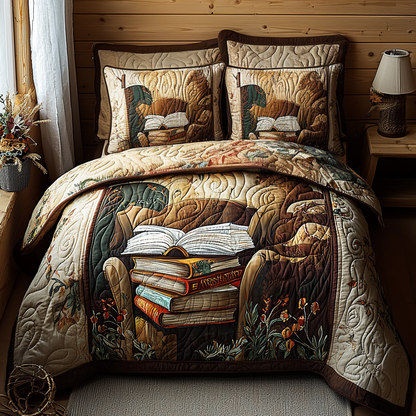 Book Cozyness 3-Piece Quilted Bedding Set NCU0DV6203