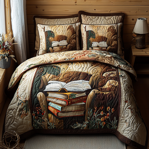 Book Cozyness 3-Piece Quilted Bedding Set NCU0DV6203