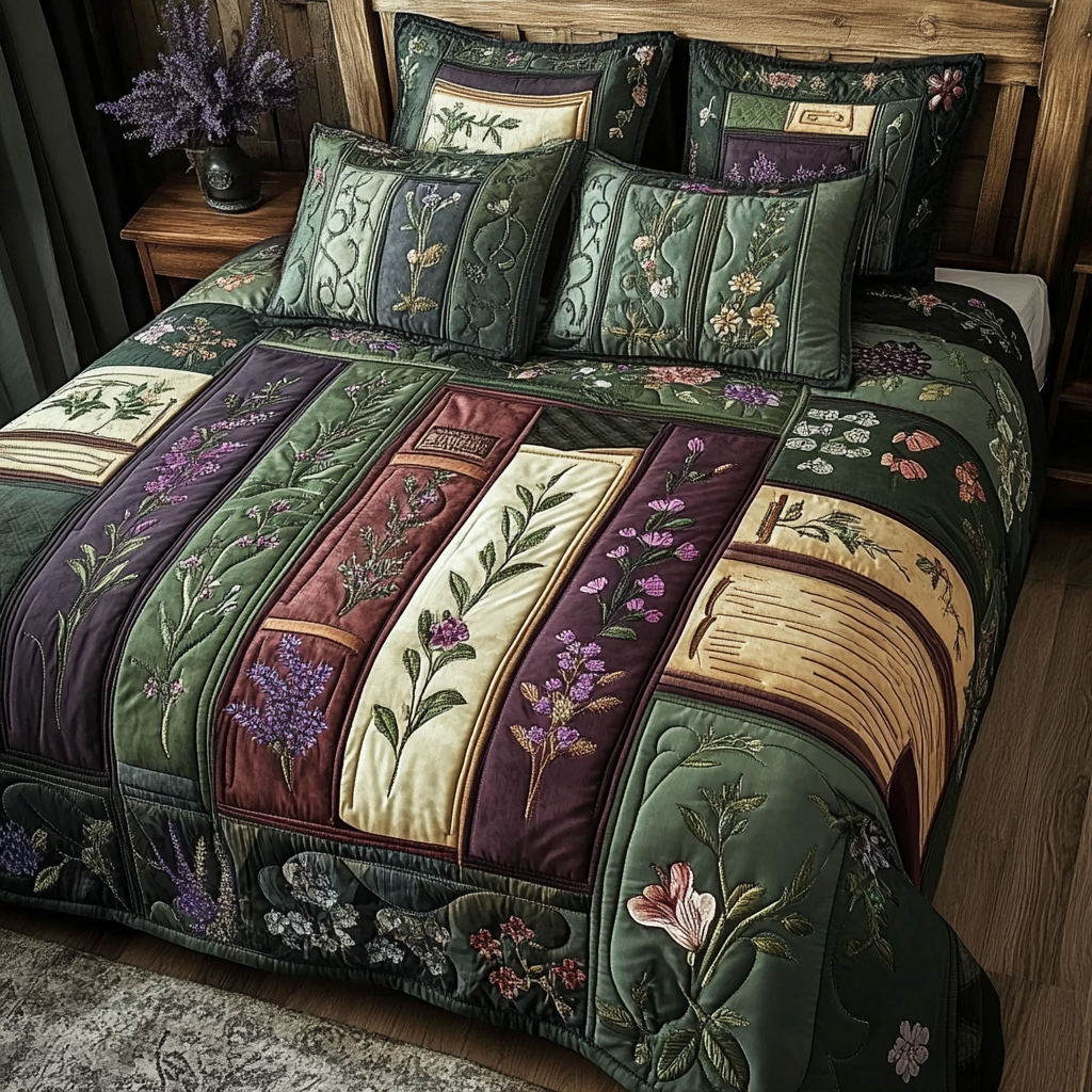Book Garden 3-Piece Quilted Bedding Set NCU0VL2539