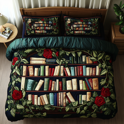 Book Haven 3-Piece Quilted Bedding Set NCU0DK9362