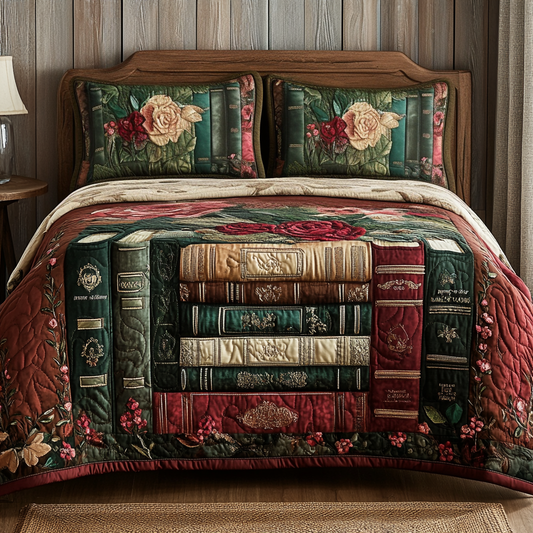 Book Meadow 3-Piece Quilted Bedding Set NCU0VL2552