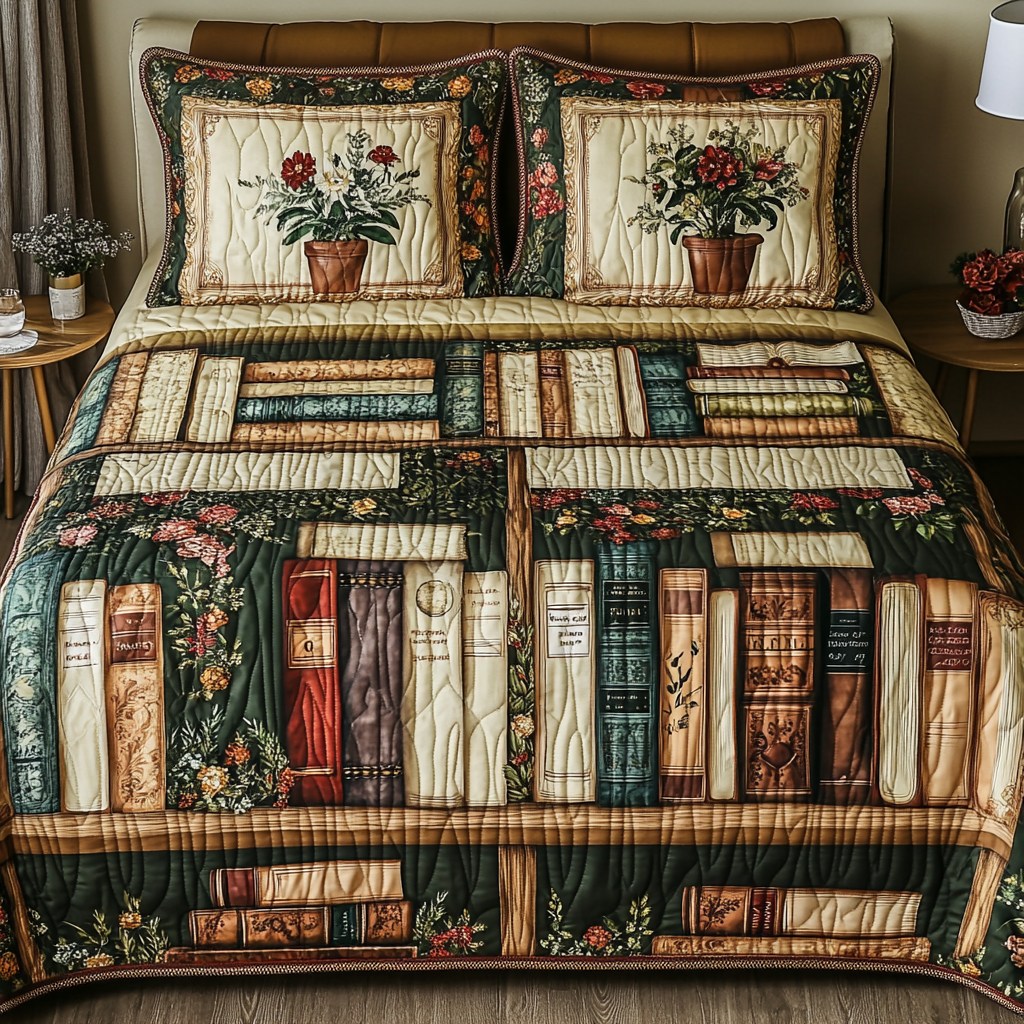 Book Nook 3-Piece Quilted Bedding Set NCU0DK9365