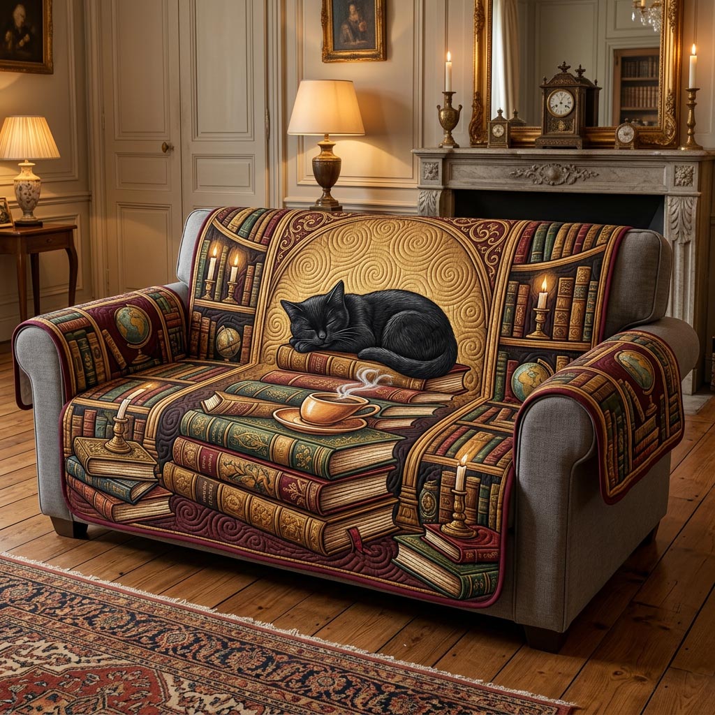 Book Nook Cat Quilted Sofa Cover NCU0TD2581