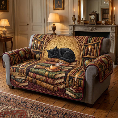 Book Nook Cat Quilted Sofa Cover NCU0TD2581