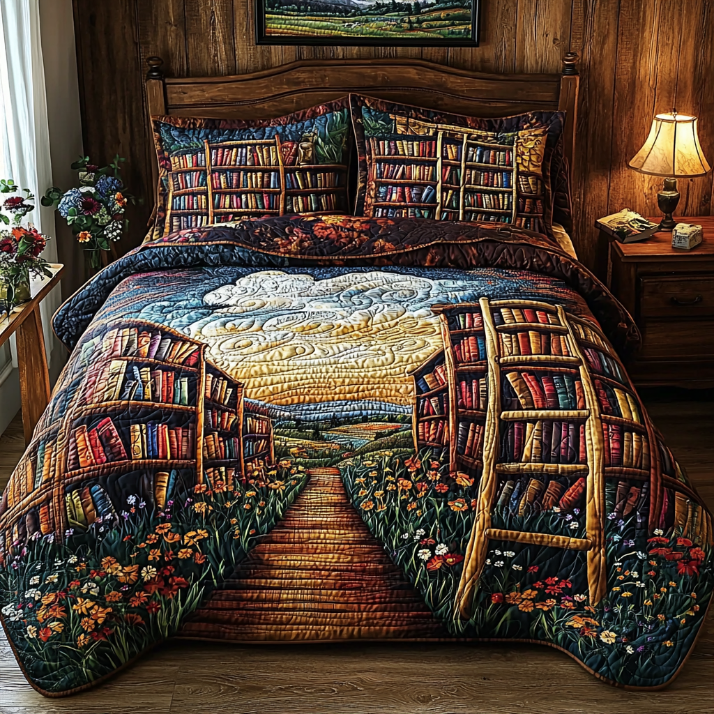 Book Pathways 3-Piece Quilted Bedding Set NCU0DV6200