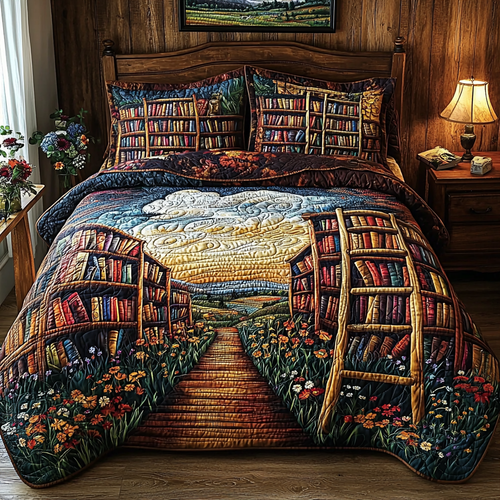 Book Pathways 3-Piece Quilted Bedding Set NCU0DV6200
