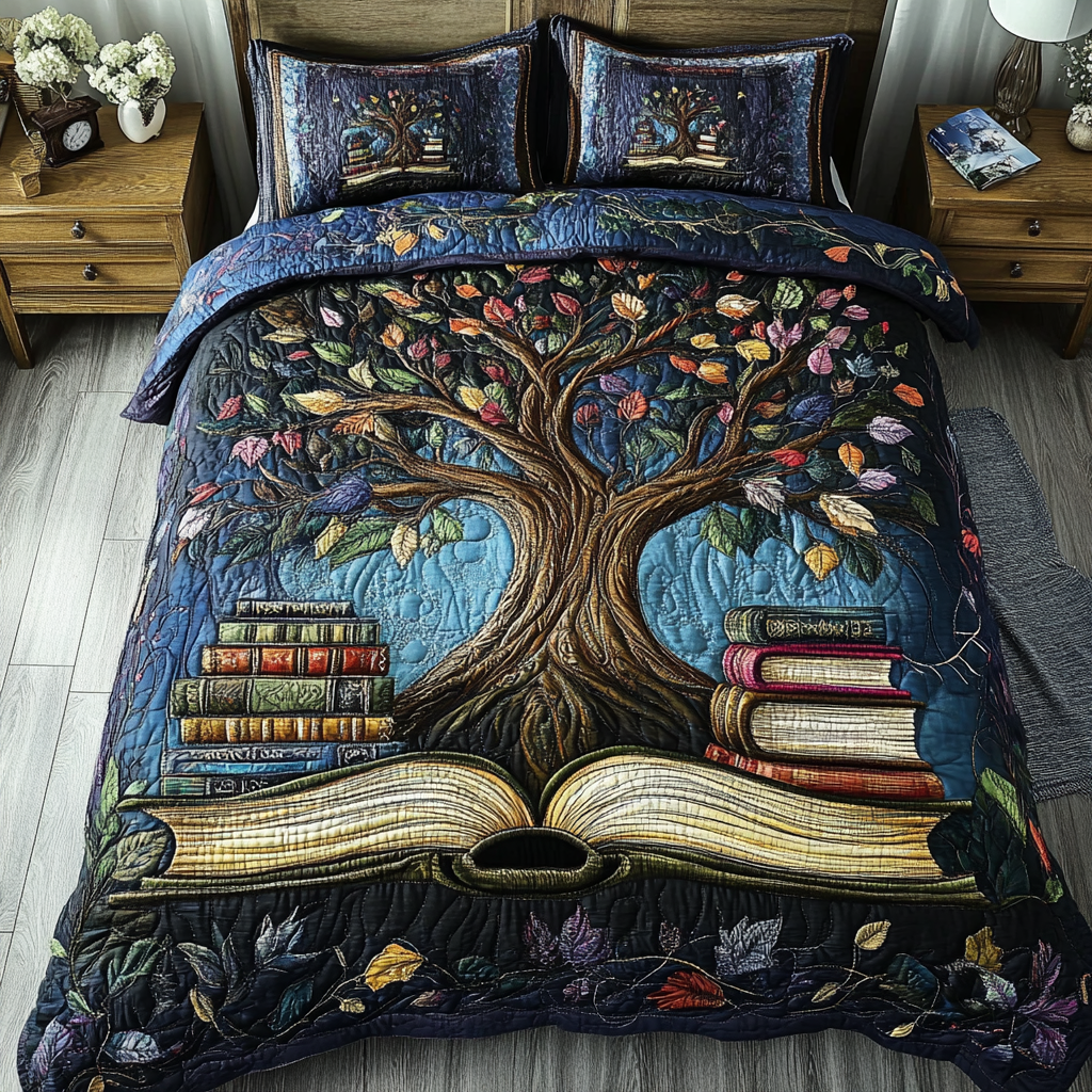 Book Roots 3-Piece Quilted Bedding Set NCU0VH5443