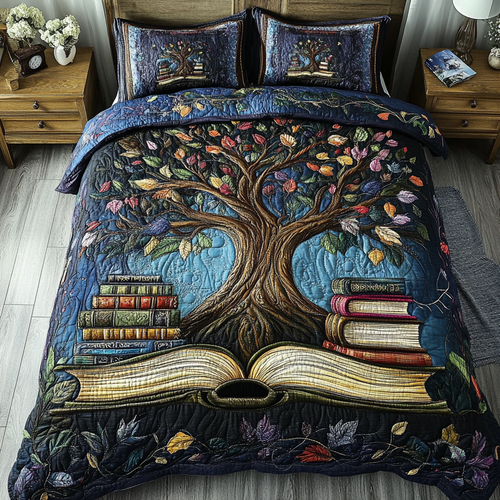 Book Roots 3-Piece Quilted Bedding Set NCU0VH5443