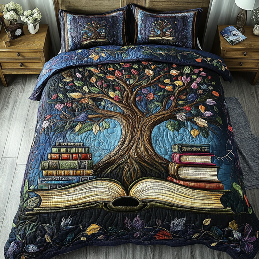 Book Roots 3-Piece Quilted Bedding Set NCU0VH5443