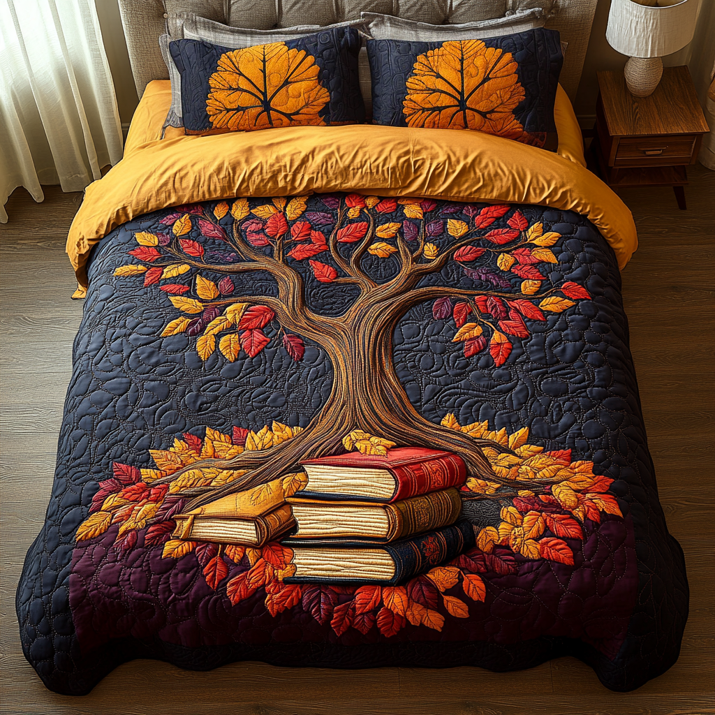 Book Tree 3-Piece Quilted Bedding Set NCU0DK10370