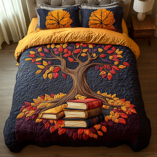 Book Tree 3-Piece Quilted Bedding Set NCU0DK10370