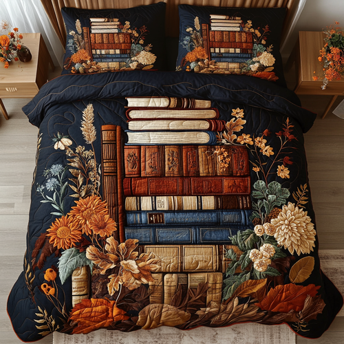 Bookish Bloom 3-Piece Quilted Bedding Set NCU0VH5314