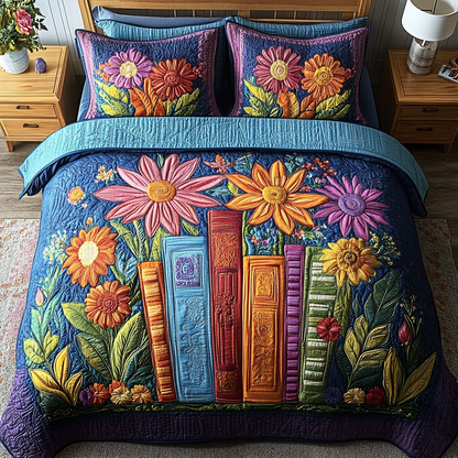 Bookish Blooms 3-Piece Quilted Bedding Set NCU0VH2977