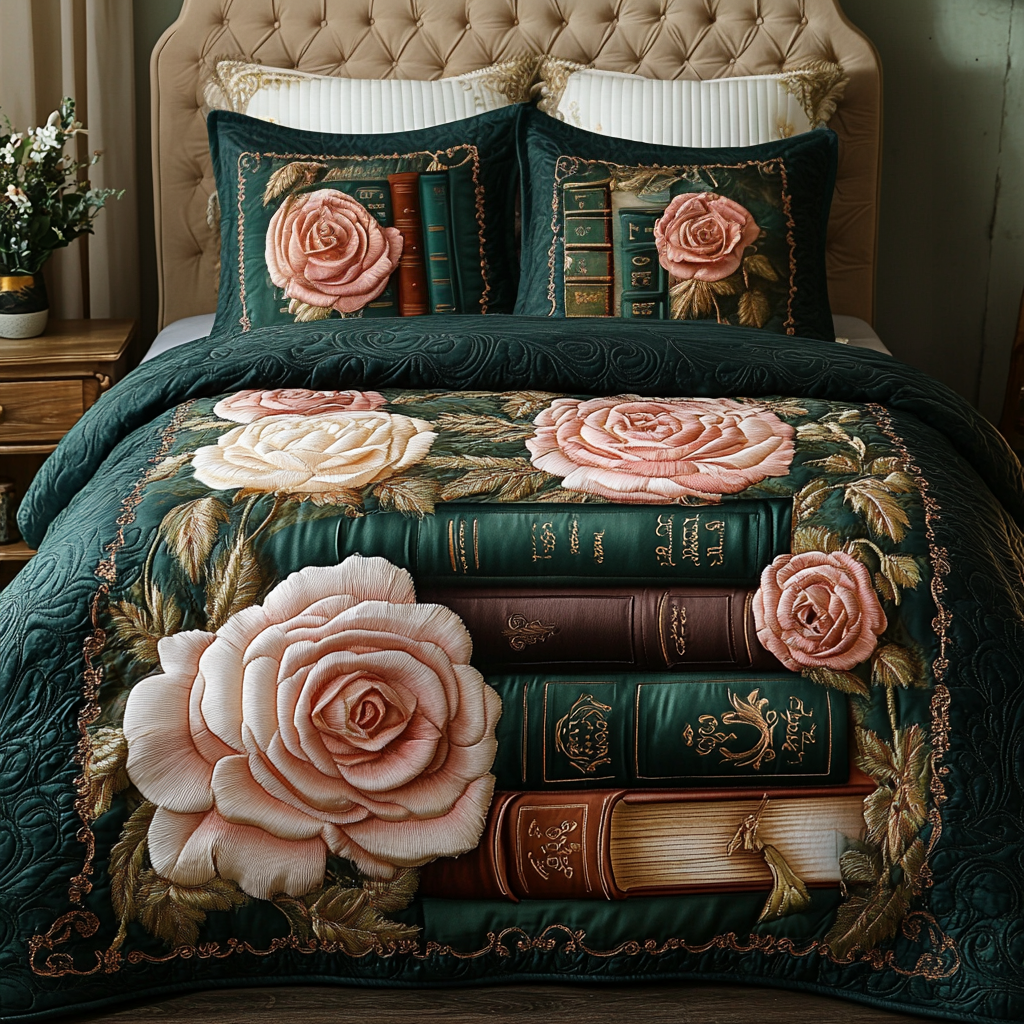 Bookish Blossoms 3-Piece Quilted Bedding Set NCU0VL2554