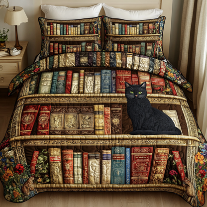 Bookish Cat 3-Piece Quilted Bedding Set NCU0VH3711