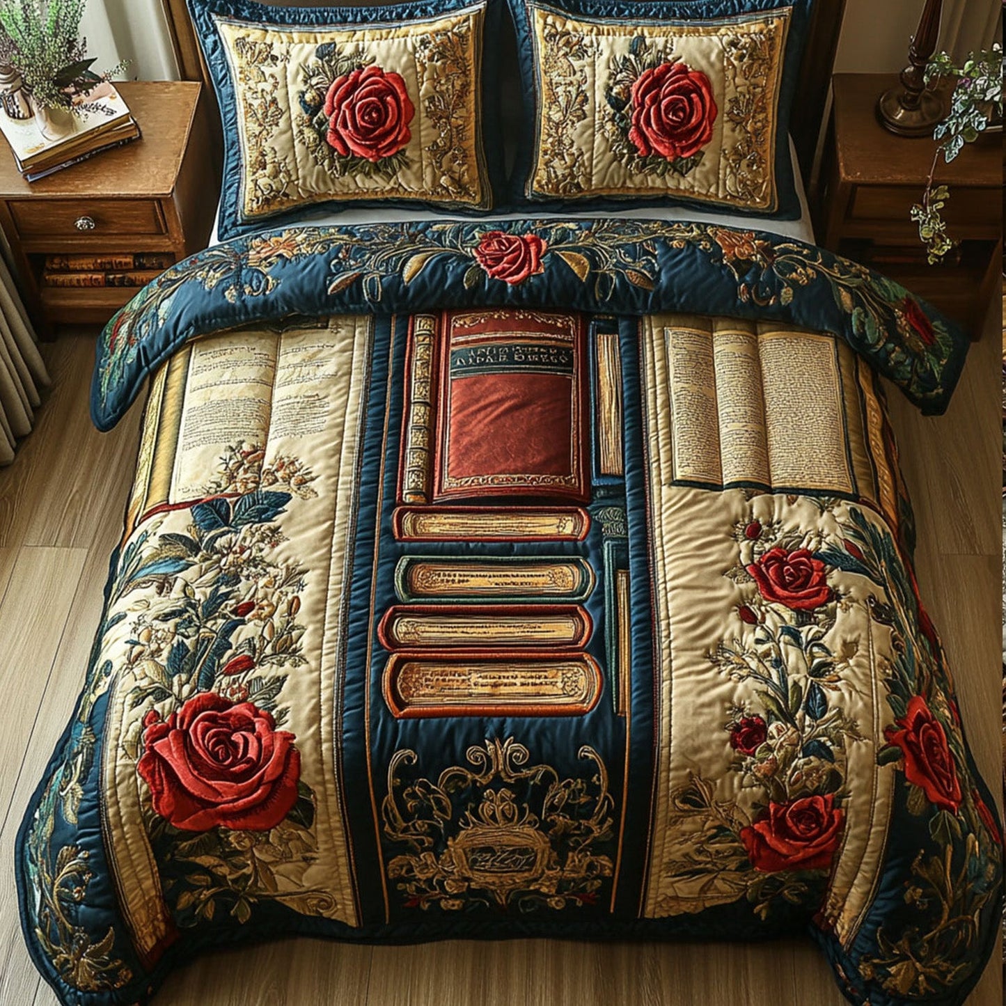 Bookish Elegance 3-Piece Quilted Bedding Set NCU0PT4873