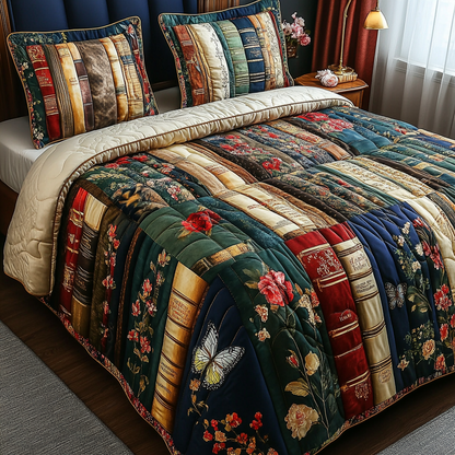 Books Blossoms 3-Piece Quilted Bedding Set NCU0DV4189