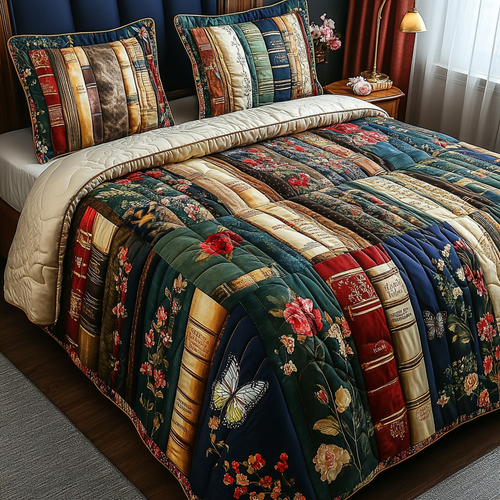 Books Blossoms 3-Piece Quilted Bedding Set NCU0DV4189