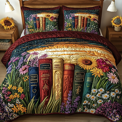 Garden of Books 3-Piece Quilted Bedding Set NCU0VT120