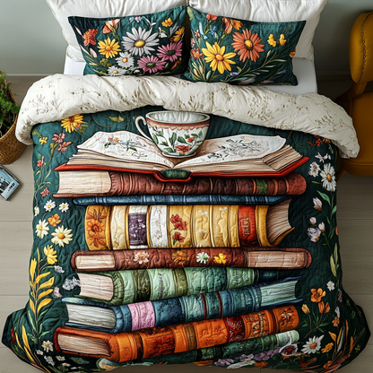 Bookworm Floral 3-Piece Quilted Bedding Set NCU0VH5319