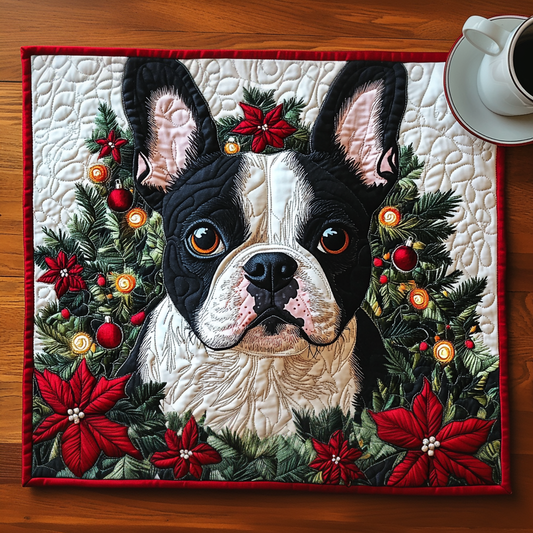 Boston Terrier Yuletide Spirit Quilted Placemat NCU0DV2137