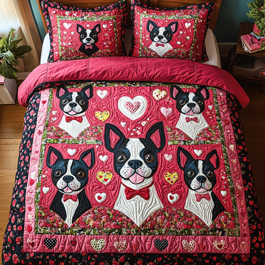 Boston Terrier Charm 3-Piece Quilted Bedding Set NCU0DV2360